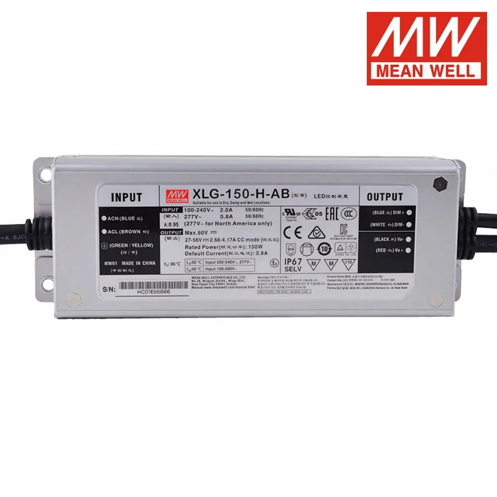 MEAN WELL XLG-150-H-AB 27-56V 2800mA 150W Meanwell Power Supply Adjustable IP67 Constant Power LED Driver PFC 3 in 1 Dimming
