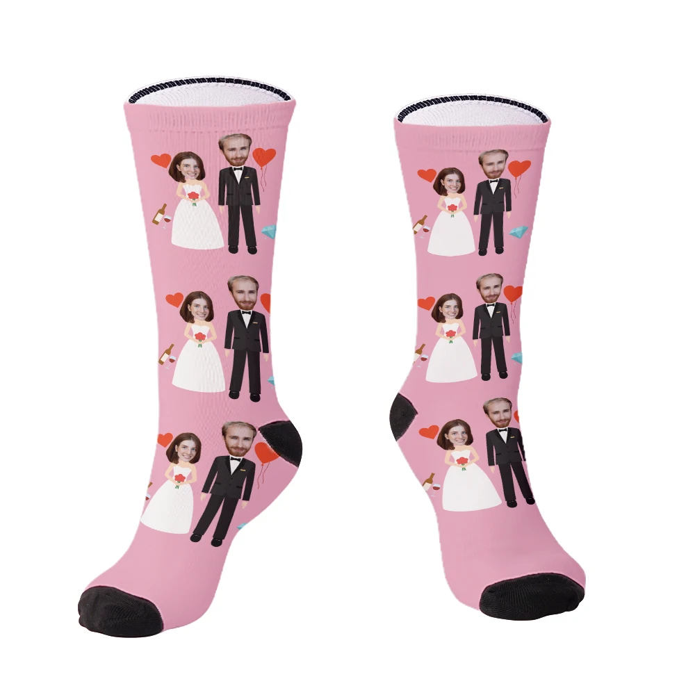 Customized wedding socks personalized fashion fun happy socks 40 cm 46 cm customized gift socks for men and women