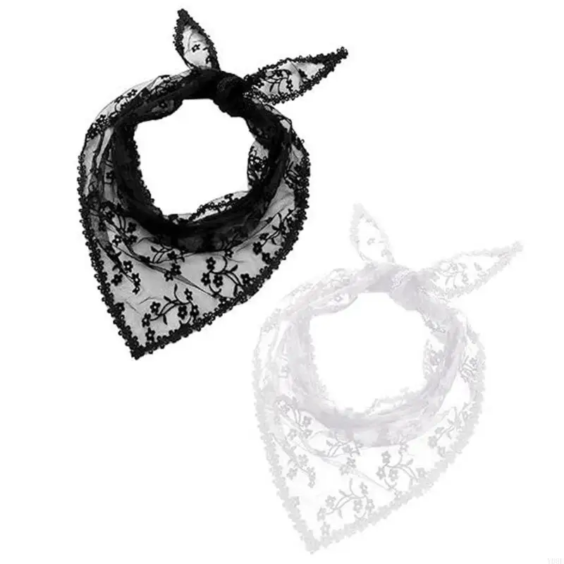 

Romance Lace Head Scarf Elegant Bandana for Women Girl Outdoor Activity Flower Sheer Head Scarf for Daily Outfit Y08E
