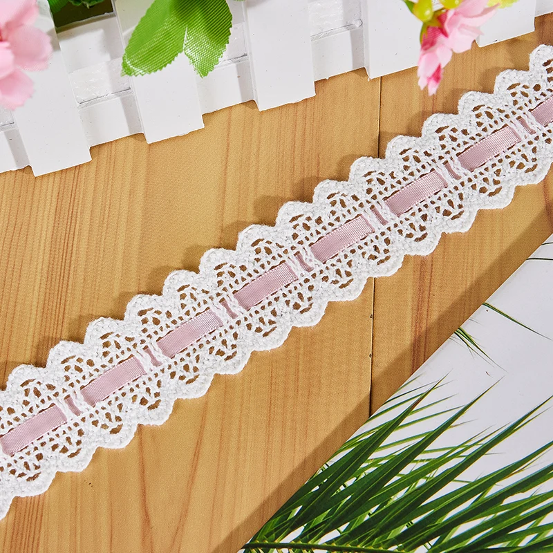 Cotton Embroidered Lace Trim, White Beige Ribbon Fabric, DIY Sewing, Handmade Craft Materials, Clothes, Home Decoration, 5Yards