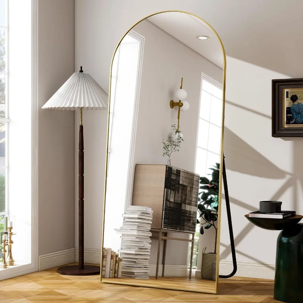 

Full Length Mirror Gold 76"x34" Aluminum Frame Large Mirror Full Body With Lights Mirrors Floor Standing Living Room Furniture