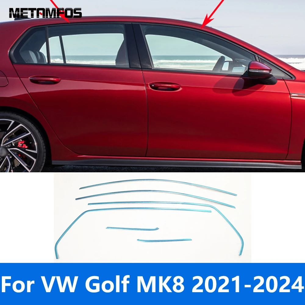 

Автомобильные аксессуары для Volkswagen VW Golf MK8 2021 2022 2023 2024, наклейка на верхнюю оконную раму из нержавеющей стали, накладку на порог