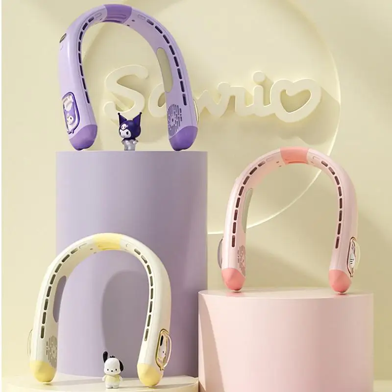 sanrio-pendurado-pescoco-ventilador-ola-kitty-kawaii-viagem-mini-portatil-mudo-kuromi-anime-moda-usb-bladeless-ventilador-eletrico-novo