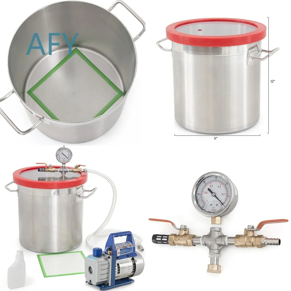 5Gal Vacuum Bucket for 220V Vacuum Pump Systems 2L Capacity Stainless Steel Degassing Chamber 280x280mm Industrial Vacuum