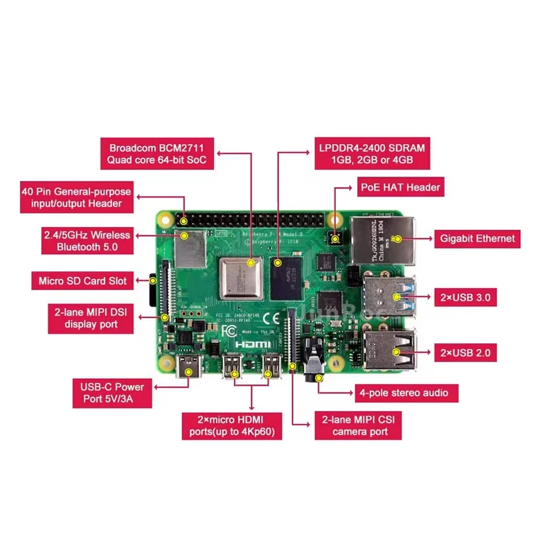 Original Raspberry Pi 4 Model B 4B RAM 4GB 8GB Development Board Core 1.5Ghz 4K Micro HDMI-Compatible Pi 4B