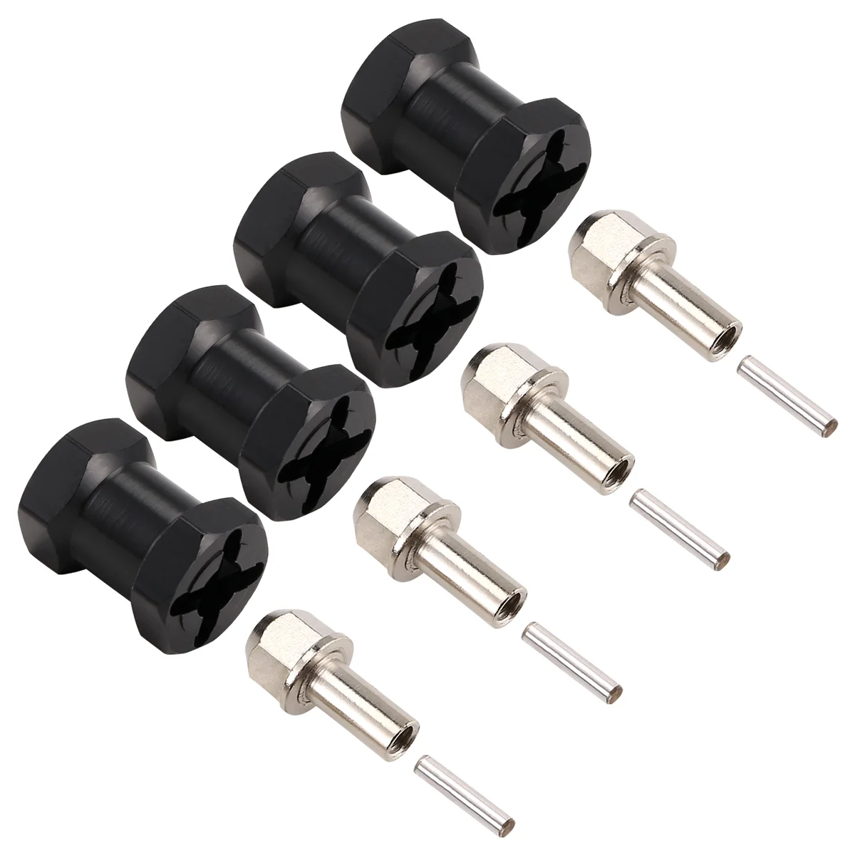 A15M 4 szt. Adaptery piasty koła sześciokątne 12mm z przedłużką 17mm, łącznik do samochodów RC 1/10 Crawler SCX10 D90, czarny