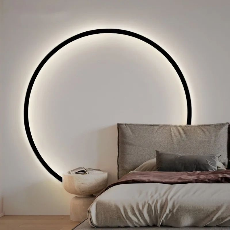 

Modern Minimalist Circle Led Wall Light Black Golden USB Charging Free Wiring Background Bedside Wall Sconce Home Ambient Lights