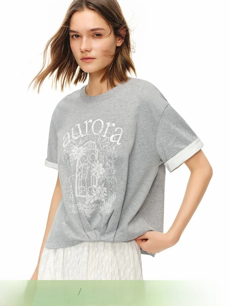 

Повседневная свободная футболка с принтом для женщин, летняя новинка, модный топ с круглым вырезом и коротким рукавом, художественный хлопковый топ в повседневном стиле, универсальный крой