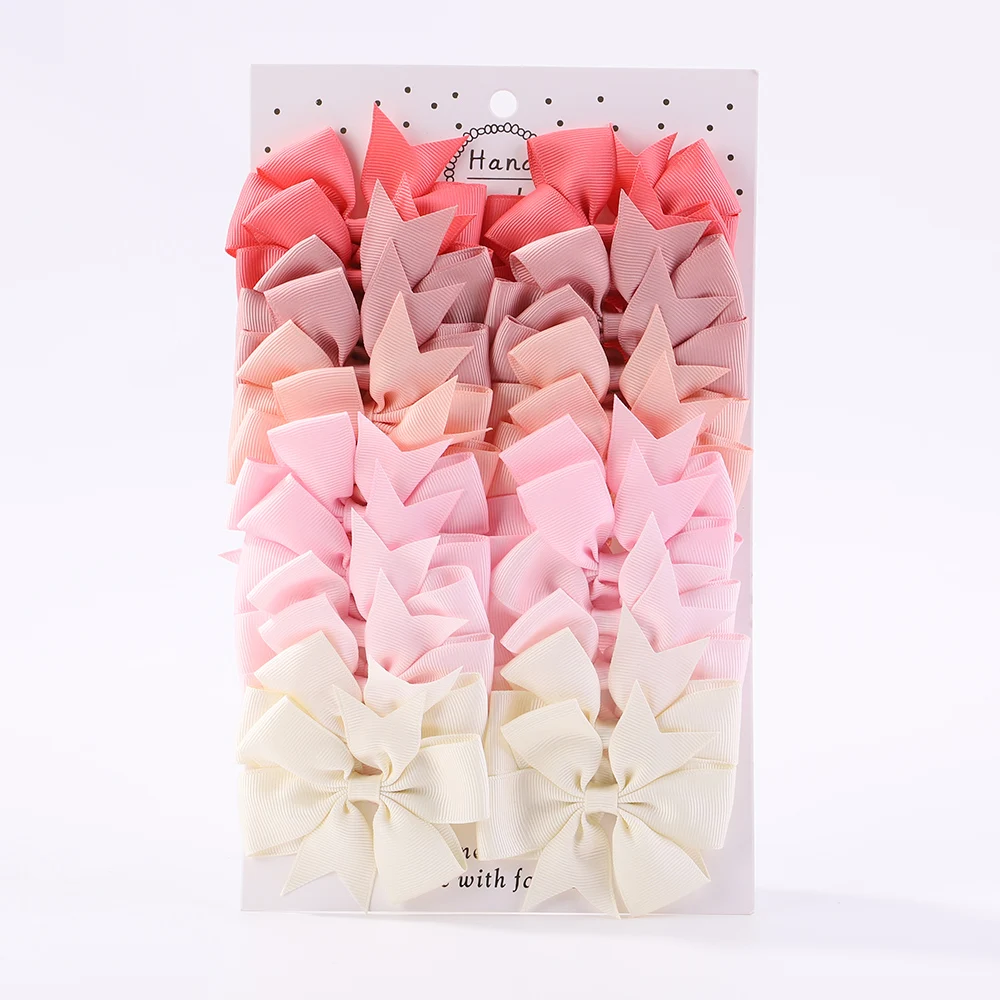 24Pcs/Set Solid Hair Bows Clips Barrettes Headwear Fashion Children Colorful Cute Hairpin Boutique Bowknot Kids Girl Accessories