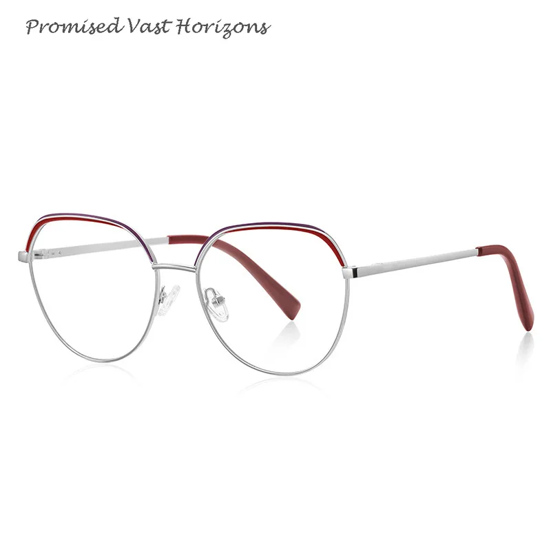 Simple Geometric Line Design Red Green Pink Double Color Gold Metal Ladies Blue Light Blocking Plano Lens Eyewear Glasses Frame
