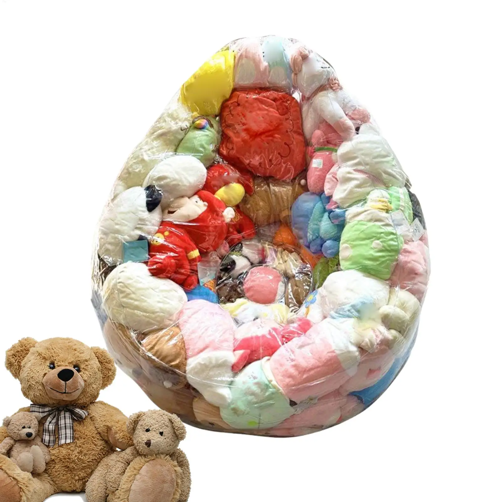 75x60cm PVC Transparenter Sitzsackbezug Durchsichtiger Aufbewahrungskoffer für Kuscheltiere Staubdichter Sofaschutz Ersatzbezug