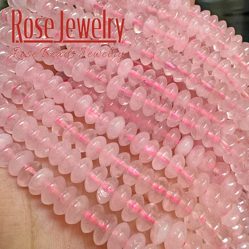 3x6mm Natural Stone Rose Quartz Crystal Beads Flying Saucer Abacus Shape Round Loose Beads for DIY Jewelry Making Bracelets 15