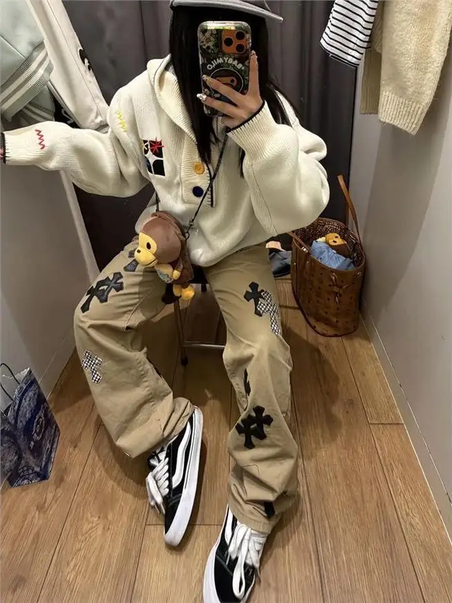 

Американские ретро-джинсы прямого кроя для женщин, осенне-зимние, в стиле High Street, свободные, утягивающие, узкие, широкие брюки