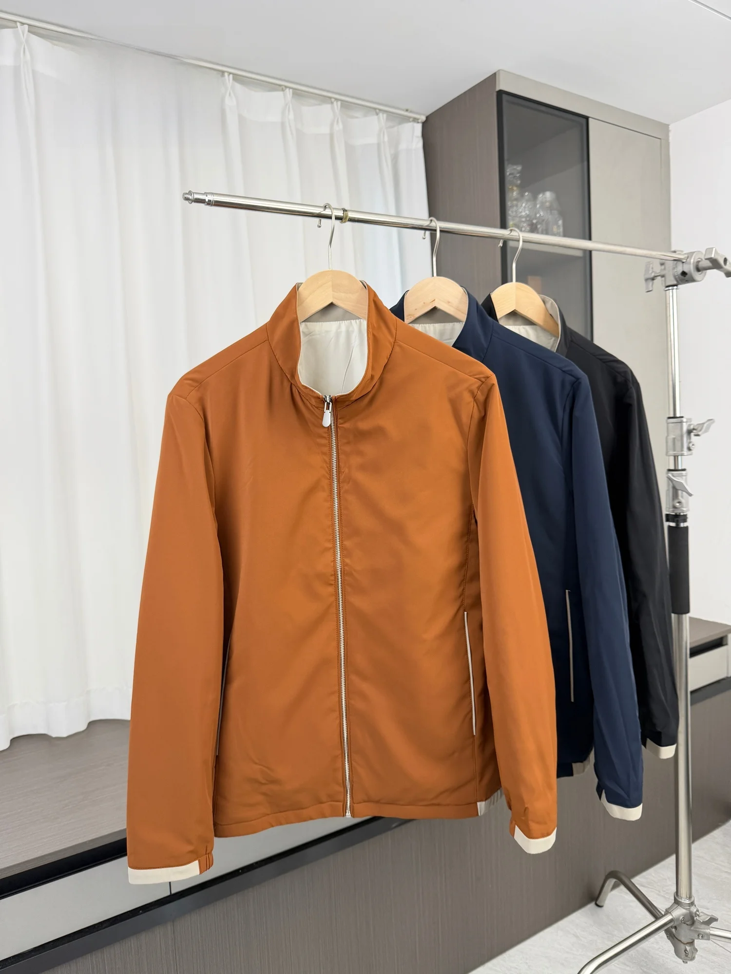 Italian Style Windproof Waterproof Men's Casual Commute Comfortable Jacket Autumn Stand Collar Coat Trendy Breathable Long Sl...