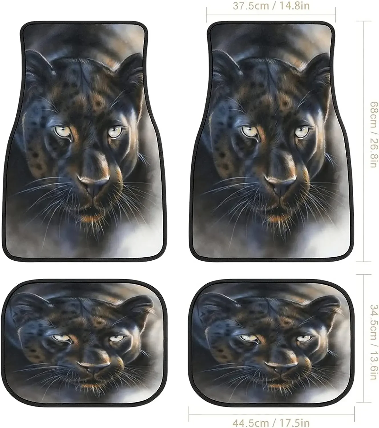 Animal Art Car Mats Black Panther FrontRear 4-Piece Full Set Carpet Car SUV Truck Floor Mats with Non Slip Back