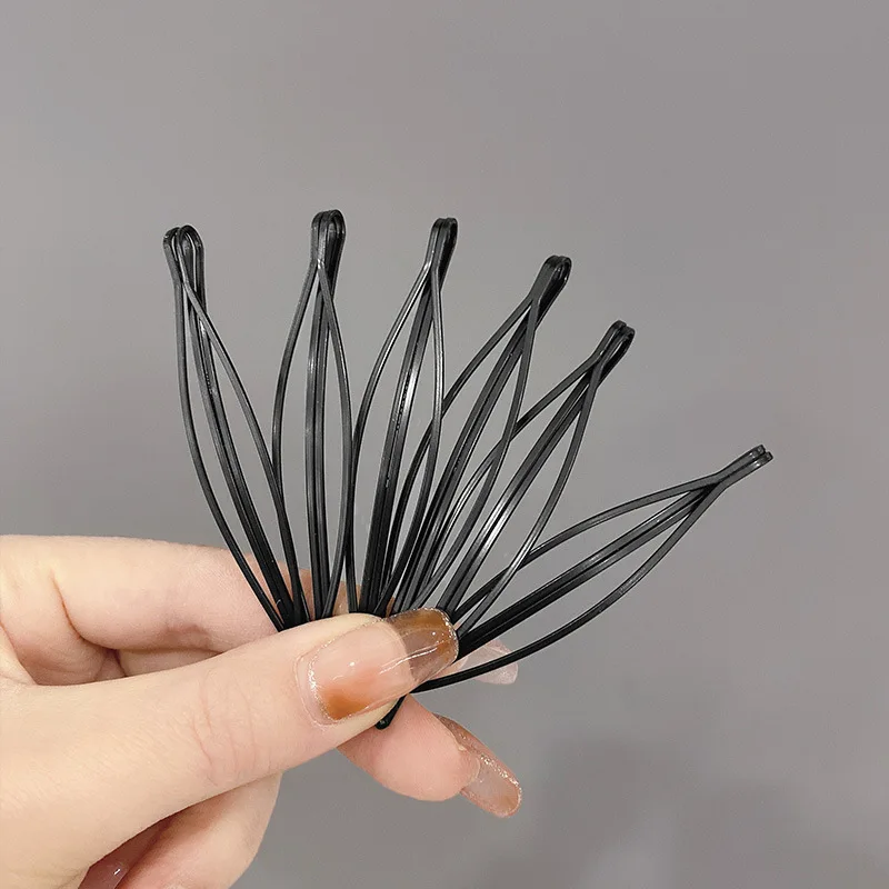 Épingles à Cheveux Géométriques Noires Ondulées pour Femme, Barrettes en Métal, Pinces à la Mode, 6 Pièces/Lot