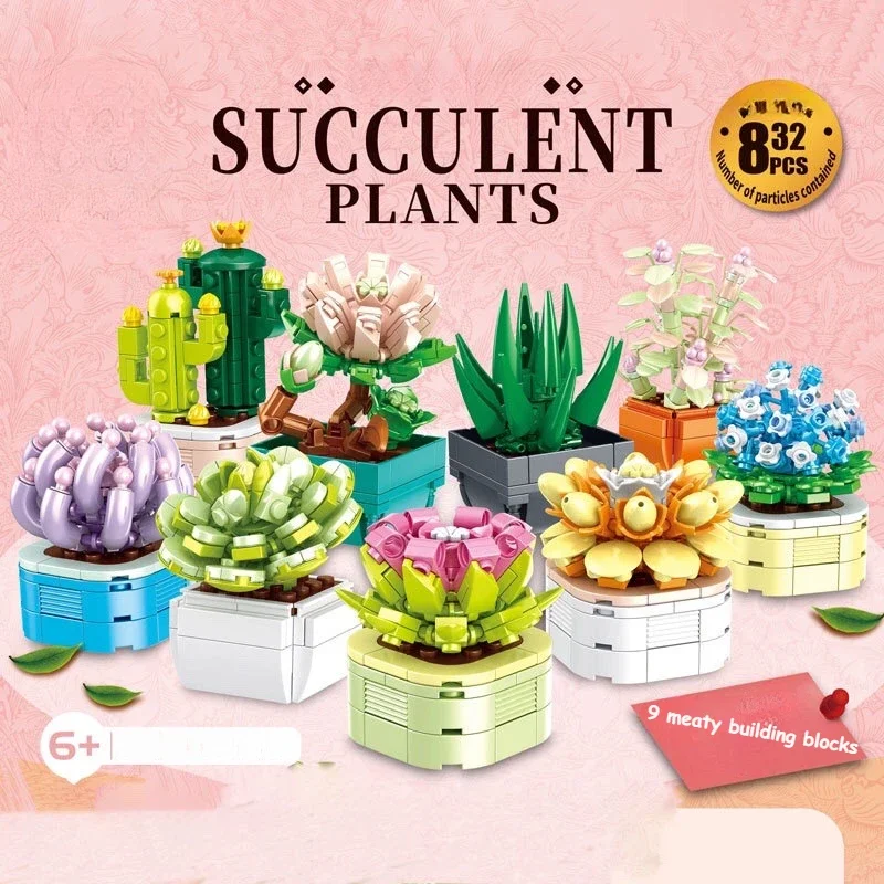 

DIY Building Blocks 832PCS Succulent Potted Plant Creative Cactus Model Puzzle Bricks Toy for Home Decor Gift for Kid and Adults