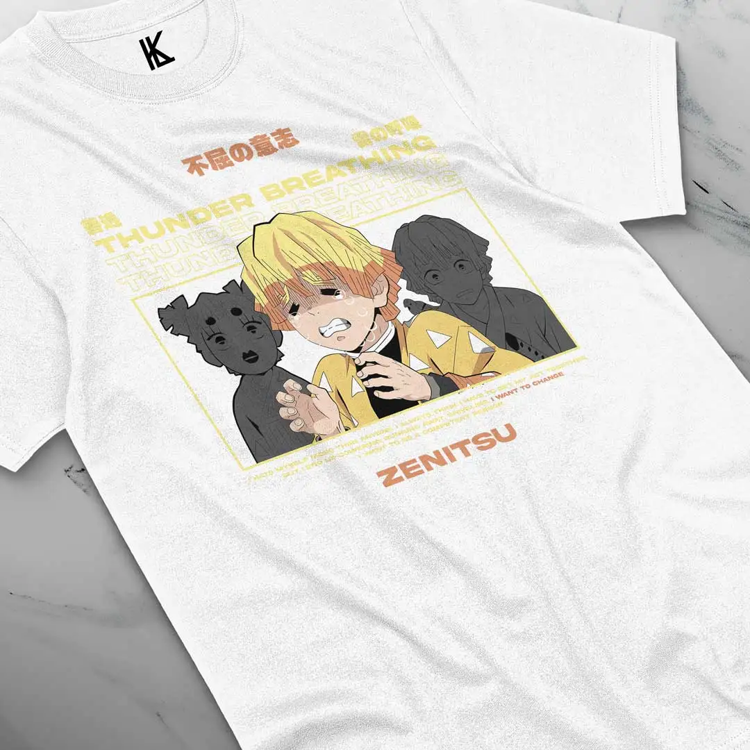 Zenitsu T-Shirt Demon Slayer Kimetsu No Yaiba Tshirt Nezuko Tanjiro Anime Shirt Cotton