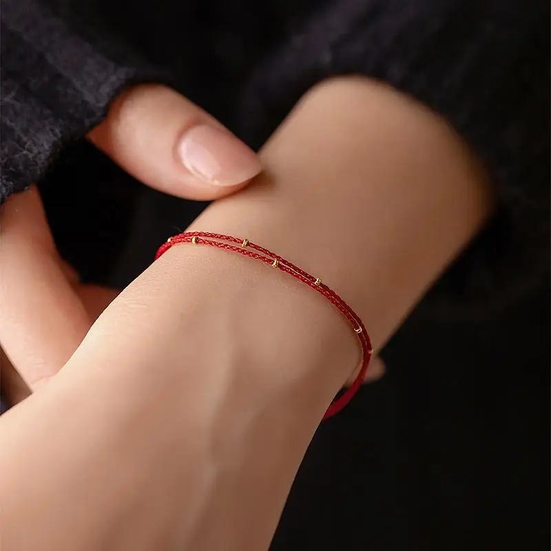 Handmade Bead Bracelet Red Rope Adjustable Transfer Lucky Beads Simple Style Friendship Bracelet Fine Jewelry Gift