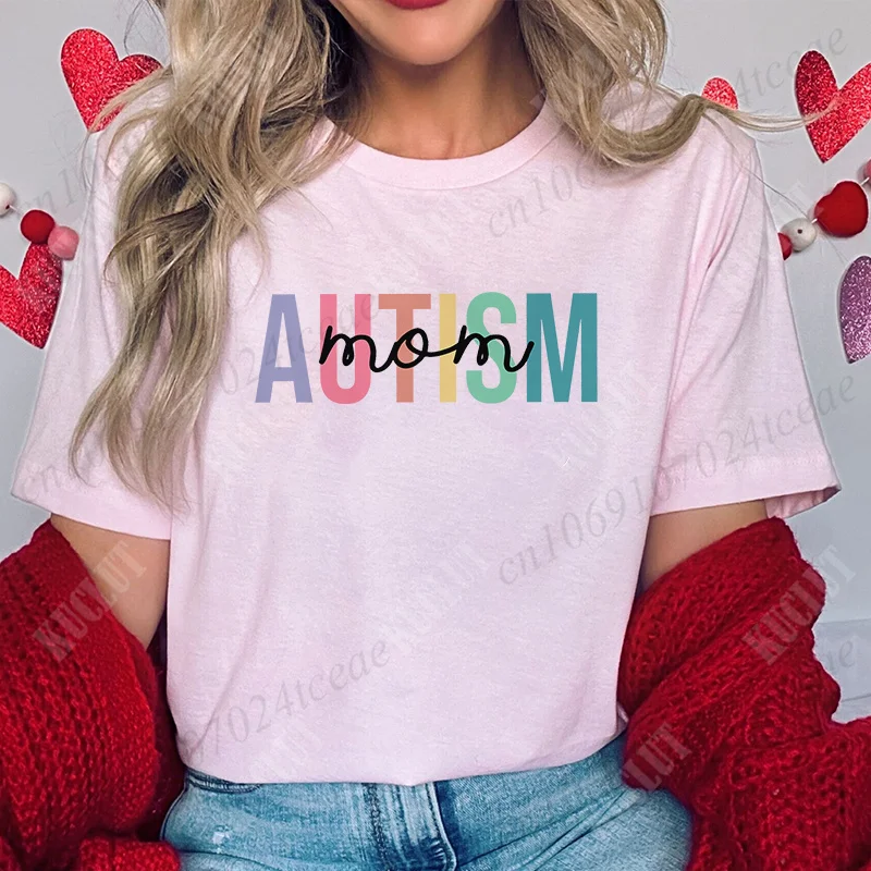 Women's Fashion T-shirt Autism Mama Printed Tops Casual Streetwear Short-sleeved Tee Shirt Autism Awareness T Shirts for Women