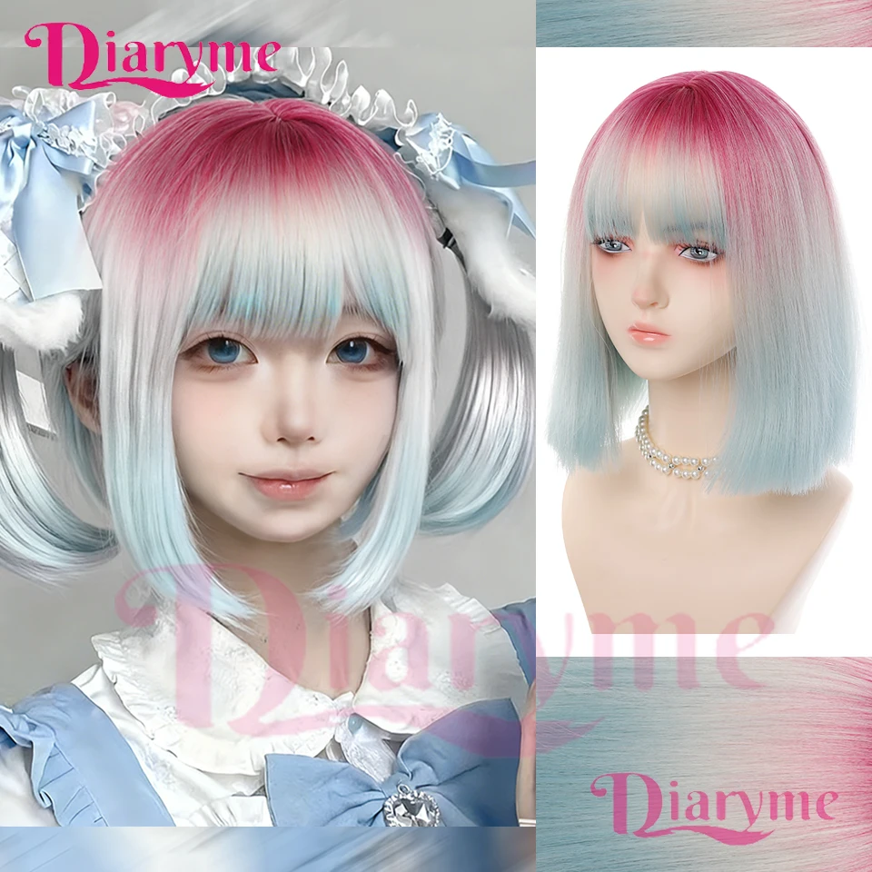 

Gradient Color Short Straight Synthetic Lolita Wig Women's Wig Straight Wig with Bangs Halloween Christmas Wig