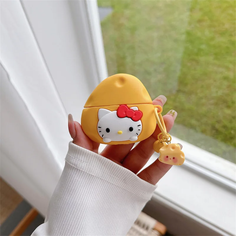 Hello Kitty Cheese With Keychain Case For Airpods Pro 2,Soft Shockproof Earphone Silicone Cover For Airpods Pro Case Funda Girls