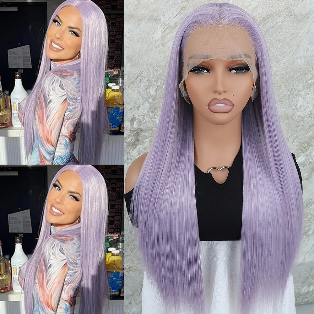 Apolaurel Synthetic Light Purple Long Hair Wigs 13X4 Purple Straight Synthetic Lace Front Wig Pre Plucked Heat Resistant Cosplay