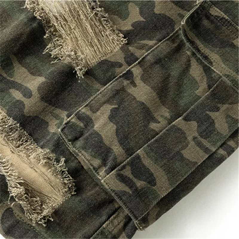 여름 위장 반바지 남자 구멍 하이 스트리트 힙합 데님 반바지 남성 무릎 길이 캐주얼 바지 패션 빈티지 streetwear