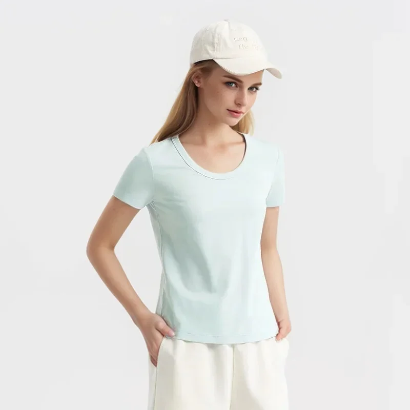 Semir Short Sleeve T-Shirt Women Slim Positive Shoulder Solid Colour Basic 2024 Summer New Antibacterial Round Neck Pullover Tee