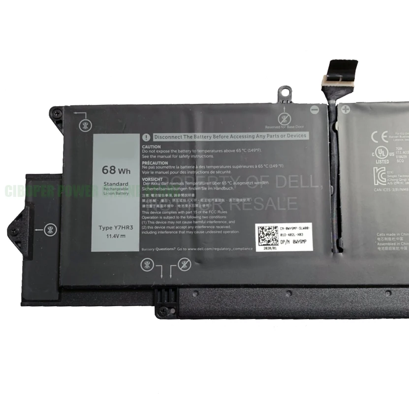 Baterai Laptop Asli CP Y7HR3 11.4V 68Wh XMV7T WY9MP P119G P119G001 35J09 untuk Notebook Latitude 7410