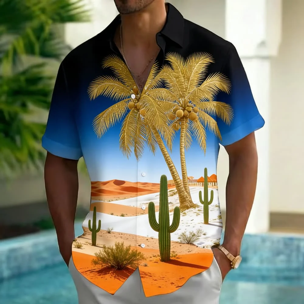 

Men's Fresh Elegant Vibrant Vacation Scenic Print Short Sleeve Shirt Casual Fashion For Daily Vacation And Beach Outfits