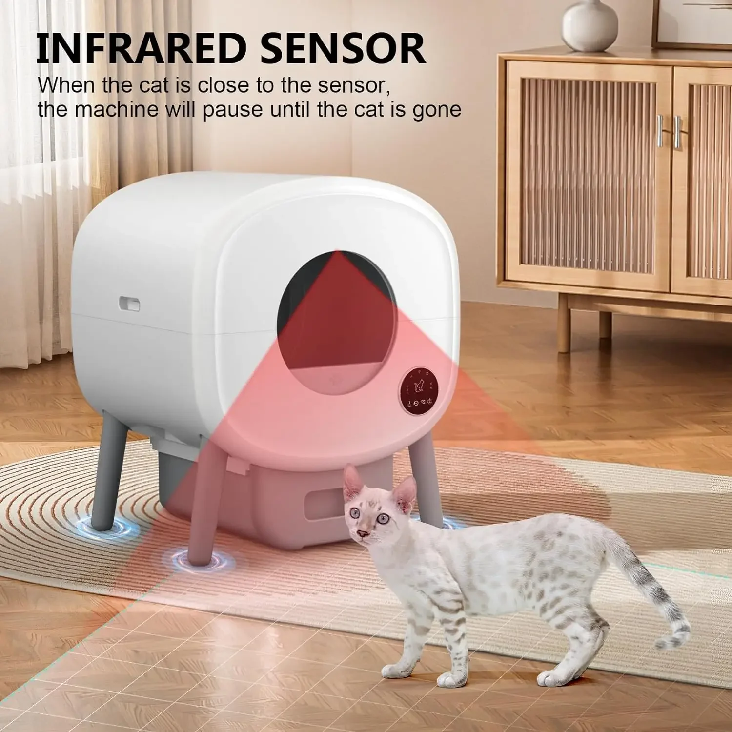Self Cleaning Litter Box, 95 L Automatic Cat Litter Box Self Cleaning for Multiple Cats, with Safety Protection, App Control,