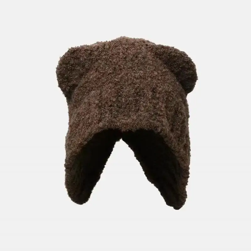 

Winter Hats For Women Beanie Cute Bear Knitted Ear Protection Plush Bonnet Solid Color Keep Warm Fashion Design Casual New