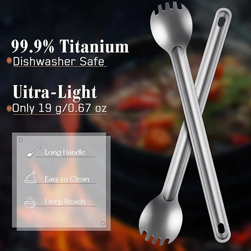 

Titanium Long Handle Spork and Spoon Eco-Friendly Ultralight Portabale Flatware for Outdoor Camping Backpacking Hiking Travel