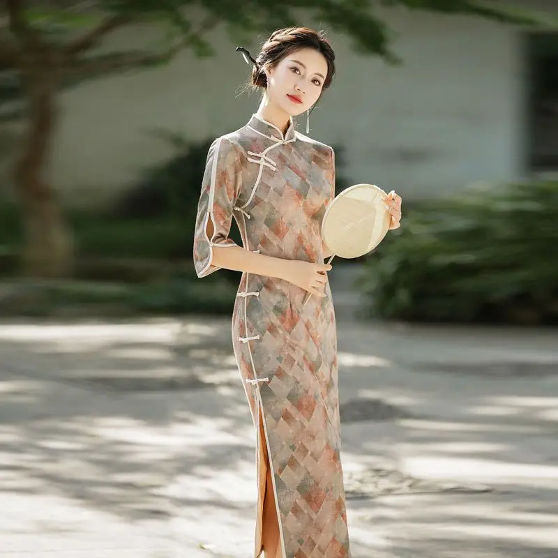 

Yourqipao New Chinese Cheongsam Evening Dresses Women's Autumn 3/4 Sleeve 2023 Improved Daily Traditional Slimming Prom Gowns