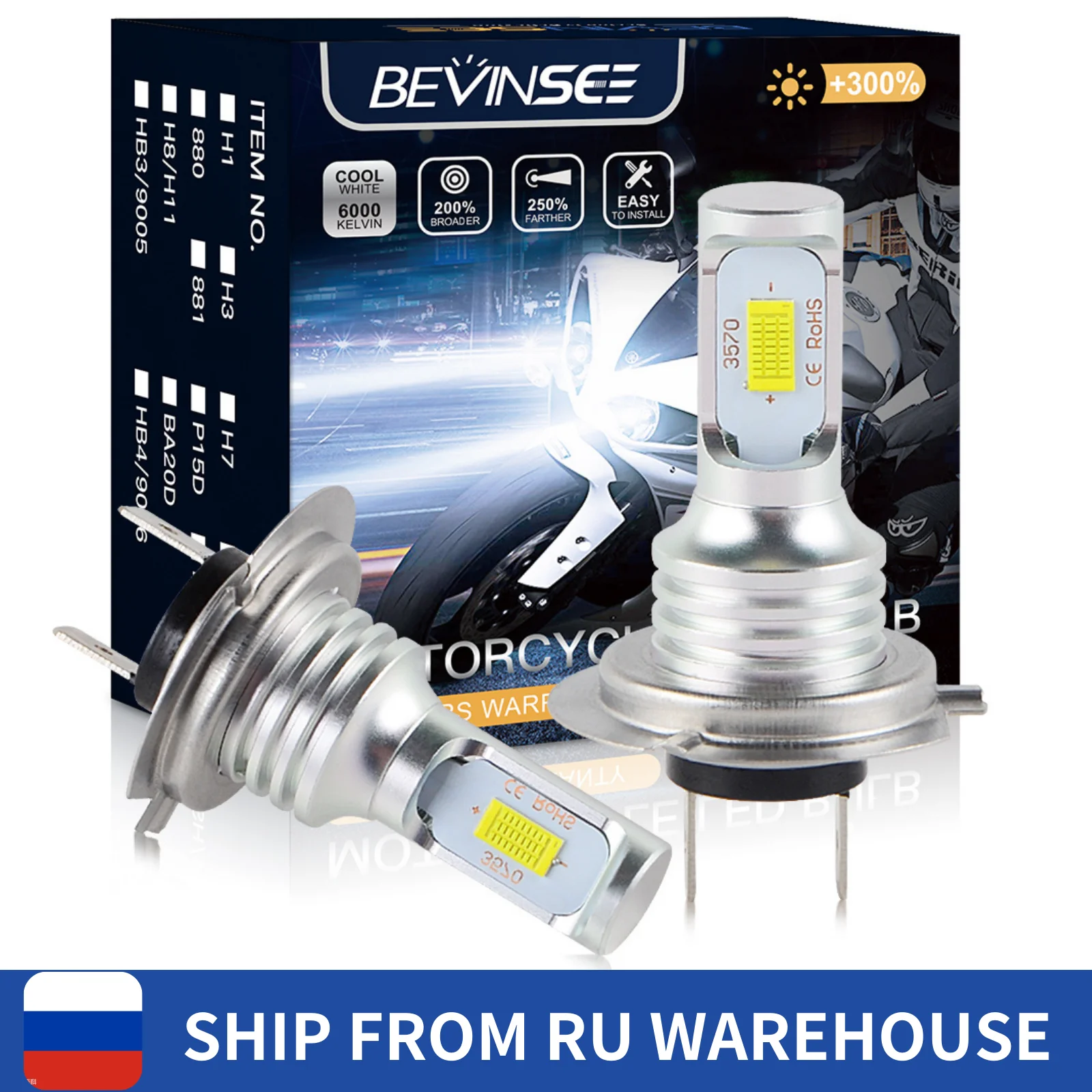 

BEVINSEE 2X H7 LED Moto Headlight Bulb Fanless 1:1 Halogen Size Motorcycle Headlamp Plug & Play H7 LED Diode Lamp Auto Lampada