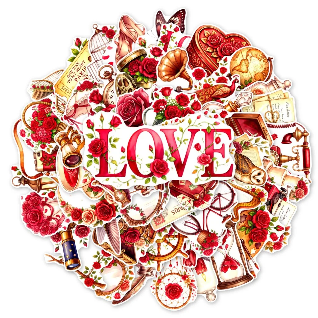 50Pcs Vintage Rose Sticker Pack, Retro Antique Element Decals for Journal Collage Phone Case Stationery DIY  AnimeWorlds Store