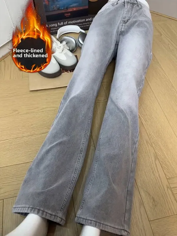 

Men's Winter Thiened Fce Lined Straight Leg Jeans Cement e ey Bell Bot Slimming mid Waist American Vibe