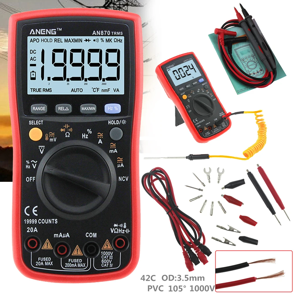 ANENG AN870 Digital Multimeter 19999 Counts Insulation Earth Resistance Meters DC AC Cable High Voltage Voltmeter Meter Testers