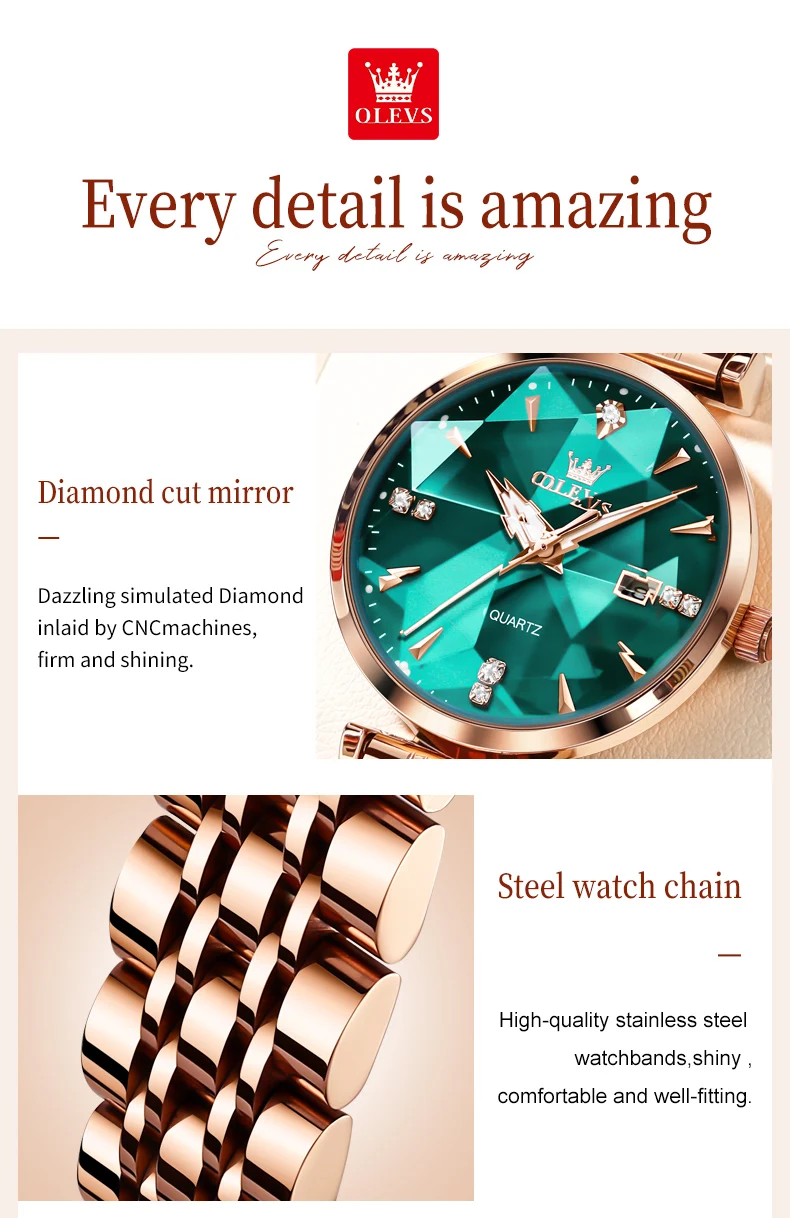 OLEVS 5536 Luxury Brand Diamond Quartz Women\'s Watch Fashion Elegant Rose Gold Waterproof Women\'s Watch Bracelet Set Reloj Mujer