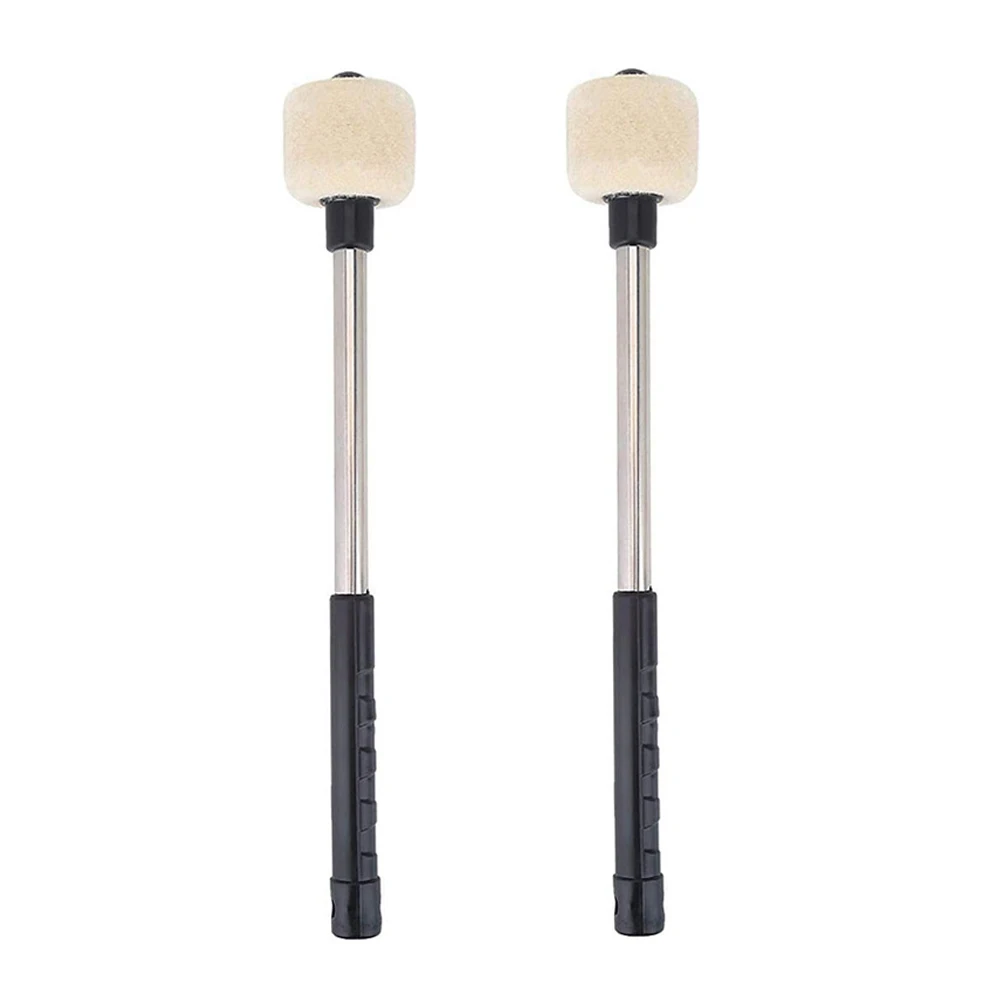 2Pcs Drum Mallets Wool Felt Drum Stick with Stainless Steel Handle Anti-slip Bass Percussion Sticks For Snare Drums