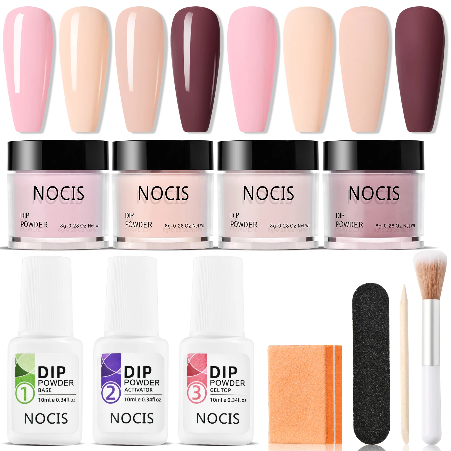 11개입 딥 파우더 네일 키트, 베이스 탑 코트 활성제 및 매니큐어 도구 포함 크리스마스 색상 4종 네일 아트 살롱 여성 선물 세트