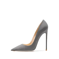 Top Quality Elegant Gray Pumps for Women 12cm Sexy High Heel Single Shoes for Spring Autumn French Style Stilettos Party