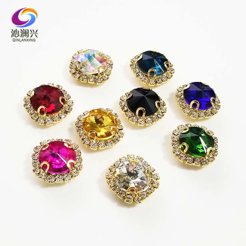 21 Colors Glass Crystal Rhinestones, Golden Bottom Round Shape Buckle, Used for Needlework, Diy Clothing Sewing Accessories