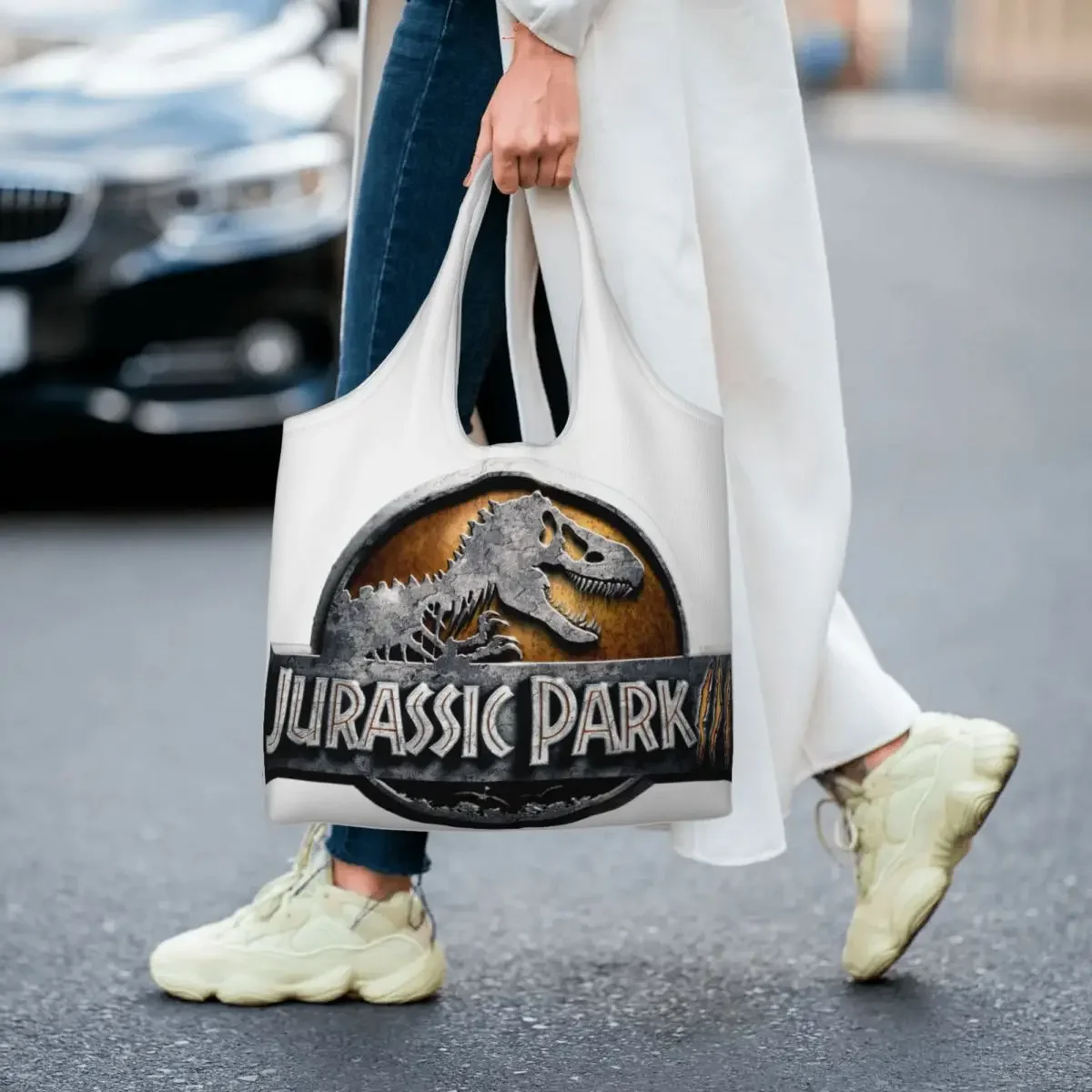 Jurassic Parks Groceries Shopping Bag Printing Canvas Shopper Shoulder Tote Bag Capacity Zmywalne torby z nadrukiem dinozaura Torebka