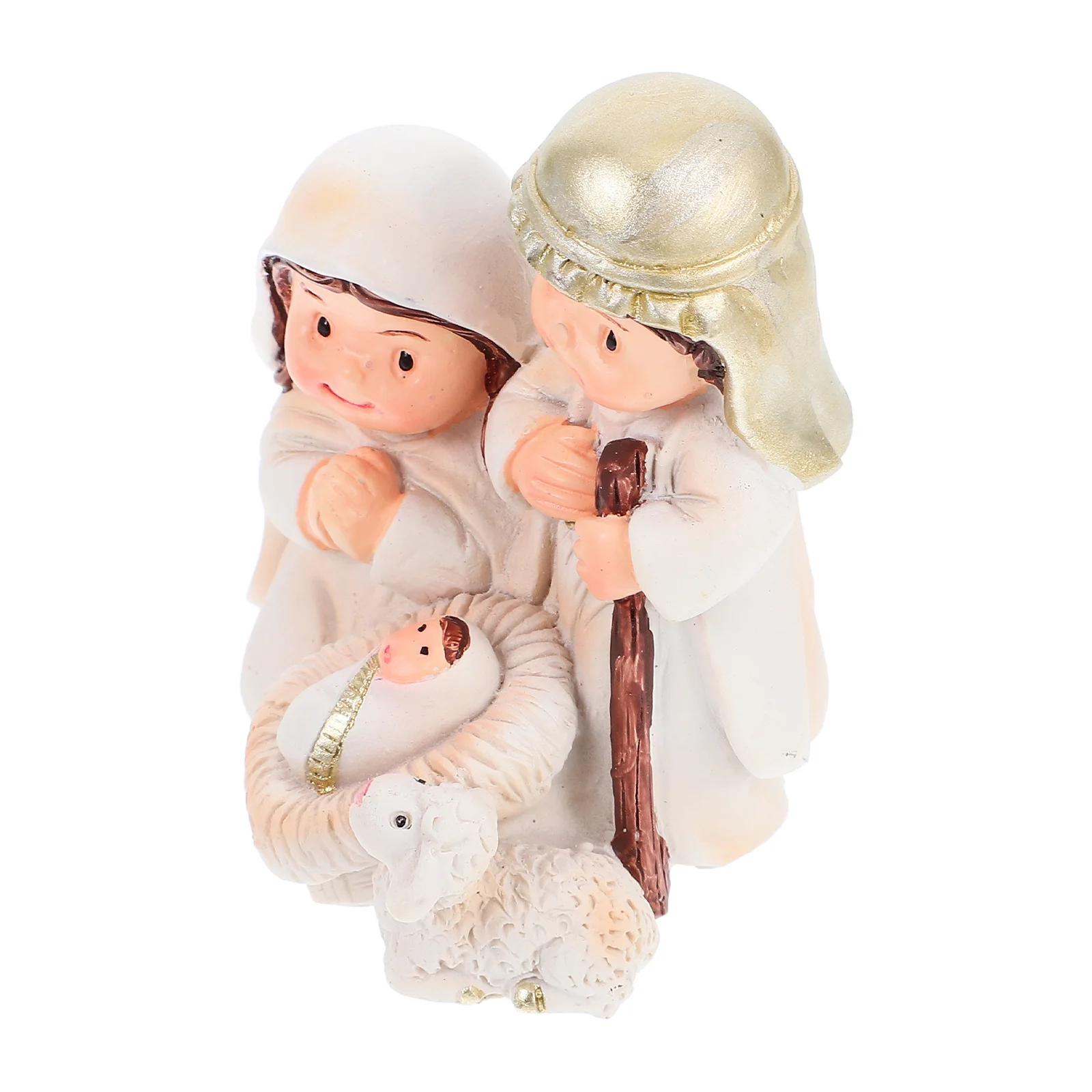 

1Set Mini Nativity in Manger Holy Family Resin Sculpture Detailed Christian Ornament for Christmas Decor Tabletop Church Display