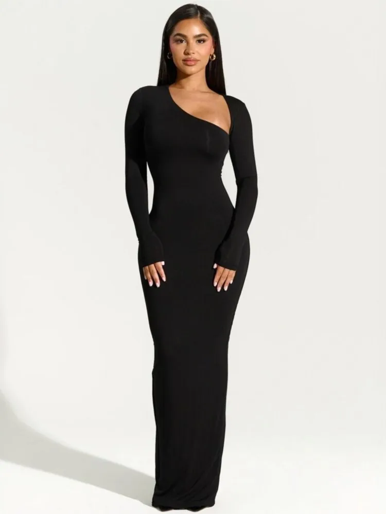 

Women's Dress Clothing Elegant Slant Collar Long Sleeve Bodycon Sexy Autumn Night Club Party Long Dresses Temperament Vestidos