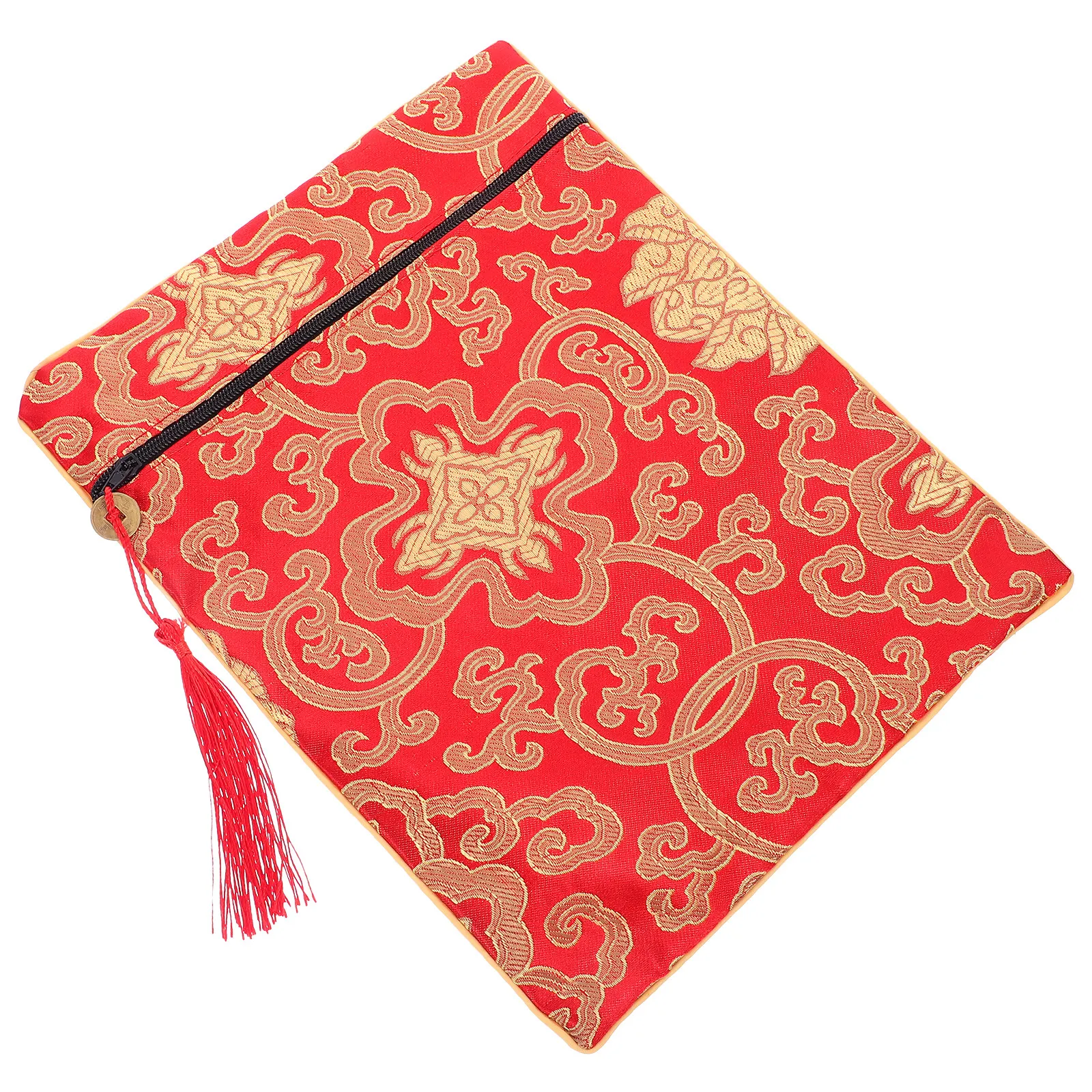 

20x25cm Yellow Silk Buddhist Scripture Bag Dragon Embroidered Pouch for Zen Books Sutras Documents Organizing Carrier Storage