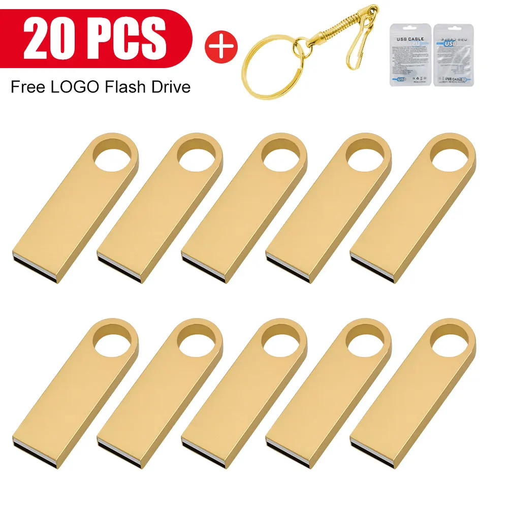 

20pcs/lot Metal USB 2.0 Flash Drive Waterproof Pen Drive 64GB 32GB 16GB 8GB 4GB Flash Memory Stick Pendrive Usb Gift Free Logo