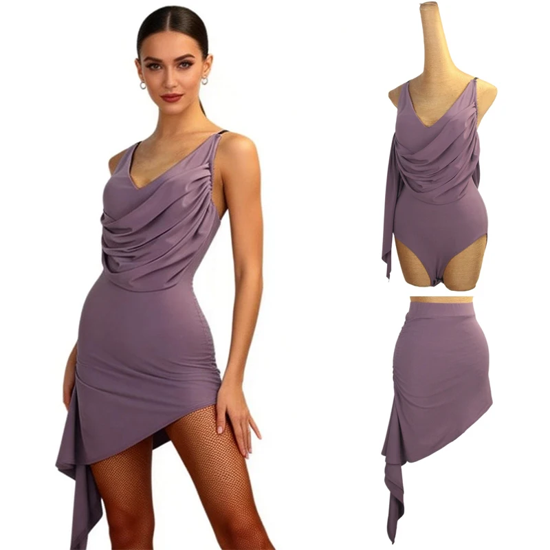 

Purple Ruffled Latin Dance Clothes Ladies Rumba Latin Dance Costume Women'S Chacha Ballroom Dance Suits Stage Wear SL14924